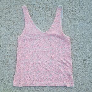 J. Crew Women's Sleeveless V Neck Pink Sequin Cotton Tank Top Size medium